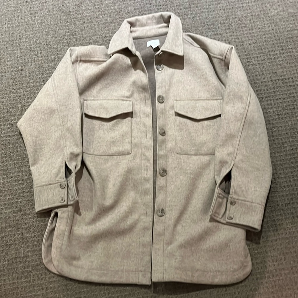 H&M Beige Oversized Wool-Blend Shacket